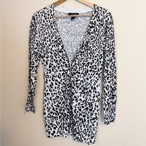 WHBM snow leopard long duster cardigan M L